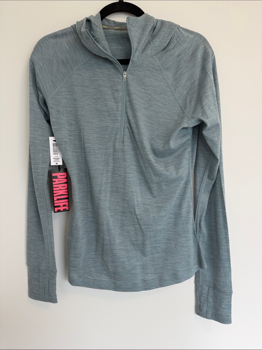 NWT Aritzia Park Life Heathered Slate Blue Quarter-Zip Hooded Interval T Shirt